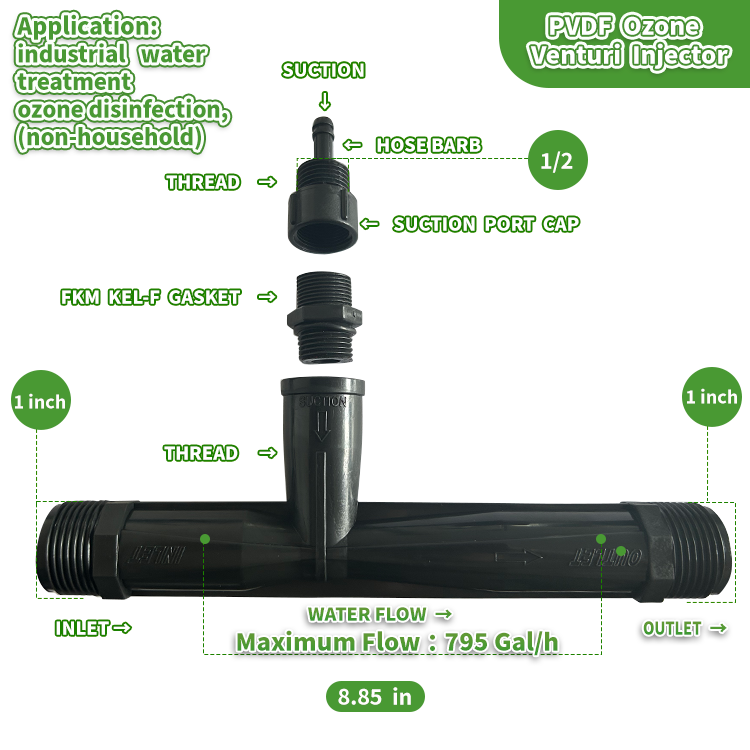 Sundon Ozone 1/4" 1/2" 1 inch 2 inch PVDF Venturi Injector for Ozone Generator