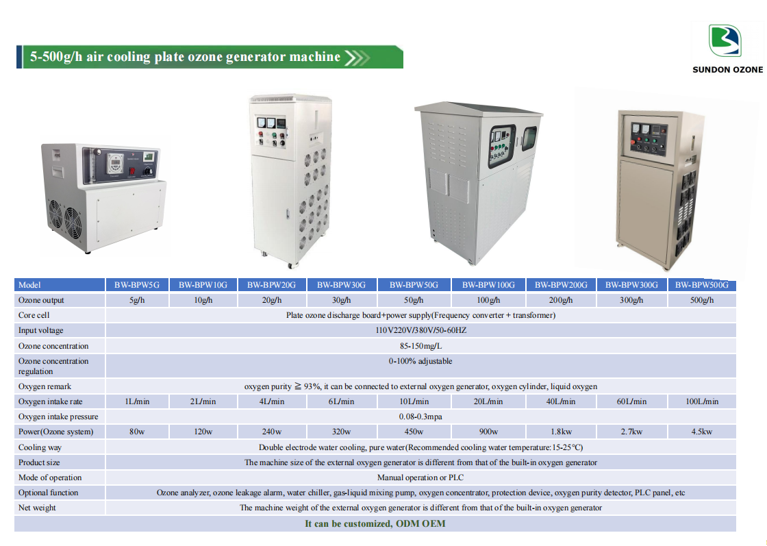 20g 30g 50g 100g 200g 24-hour Continuous Operation Ozone Generator for Water with Air Cooling
